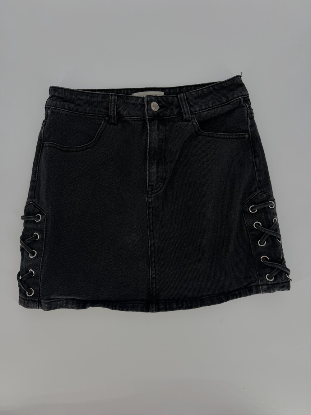 Distressed Black Denim Jean Skirt